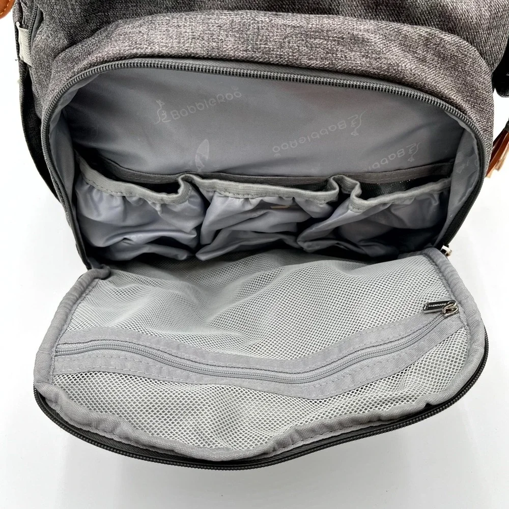Babbleroo Backpack Charcoal Gray Pockets Padded Shoulder Straps Diaper Bag
